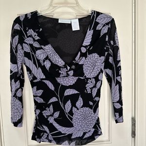 Worthington Lavendar And Black Blouse With Sheer Sleeves Sz Small